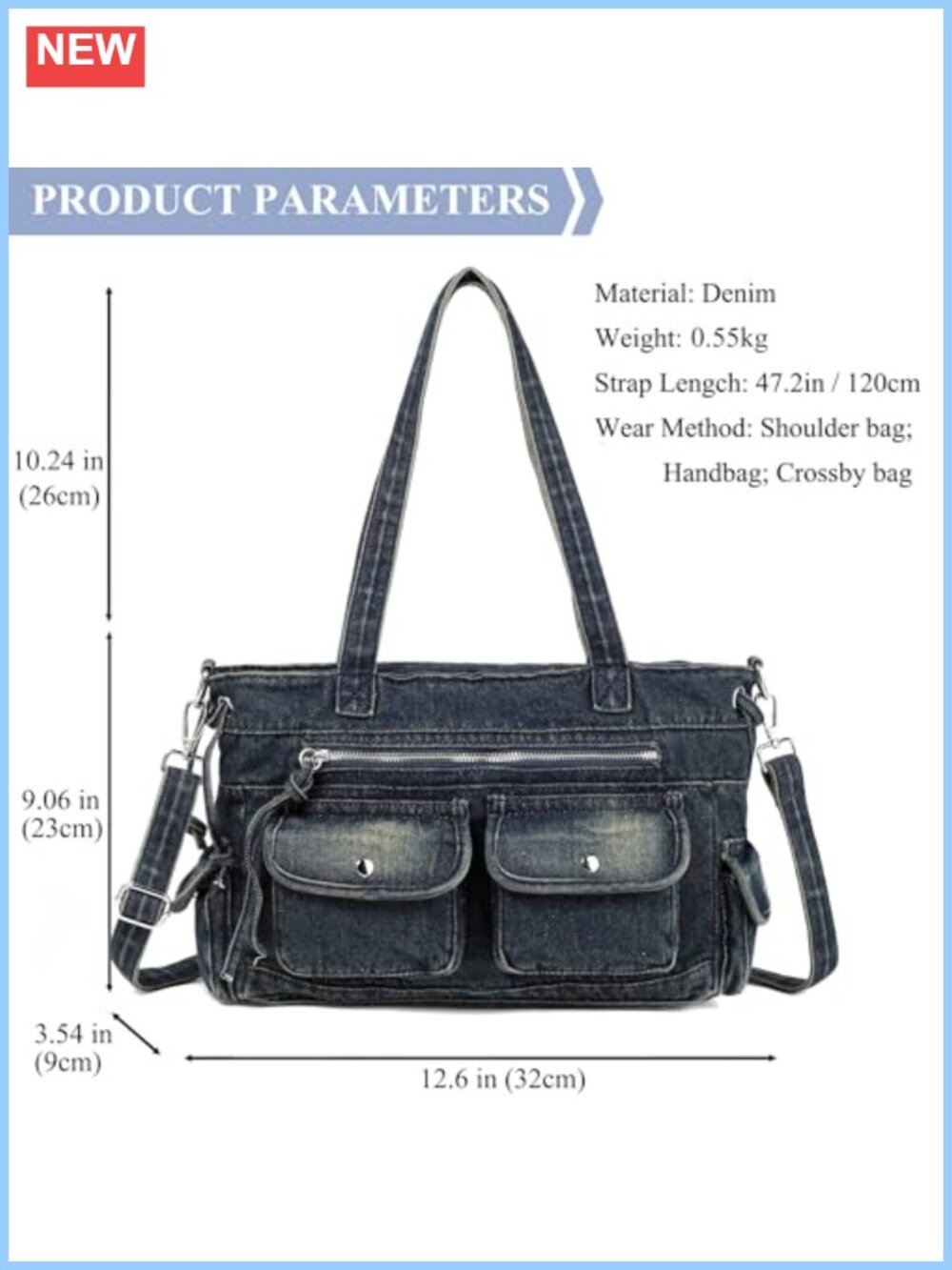 New Washed Denim Messenger Bag for Women Cute Jean Purse Handbag with Straps - Picture 2 of 6